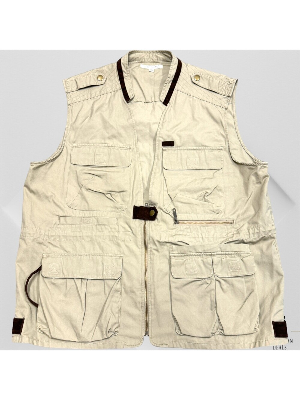 TravelSmith Mens Utility Vest Size XL Tan 1/2 Zip Front Multi Pockets Outerwear